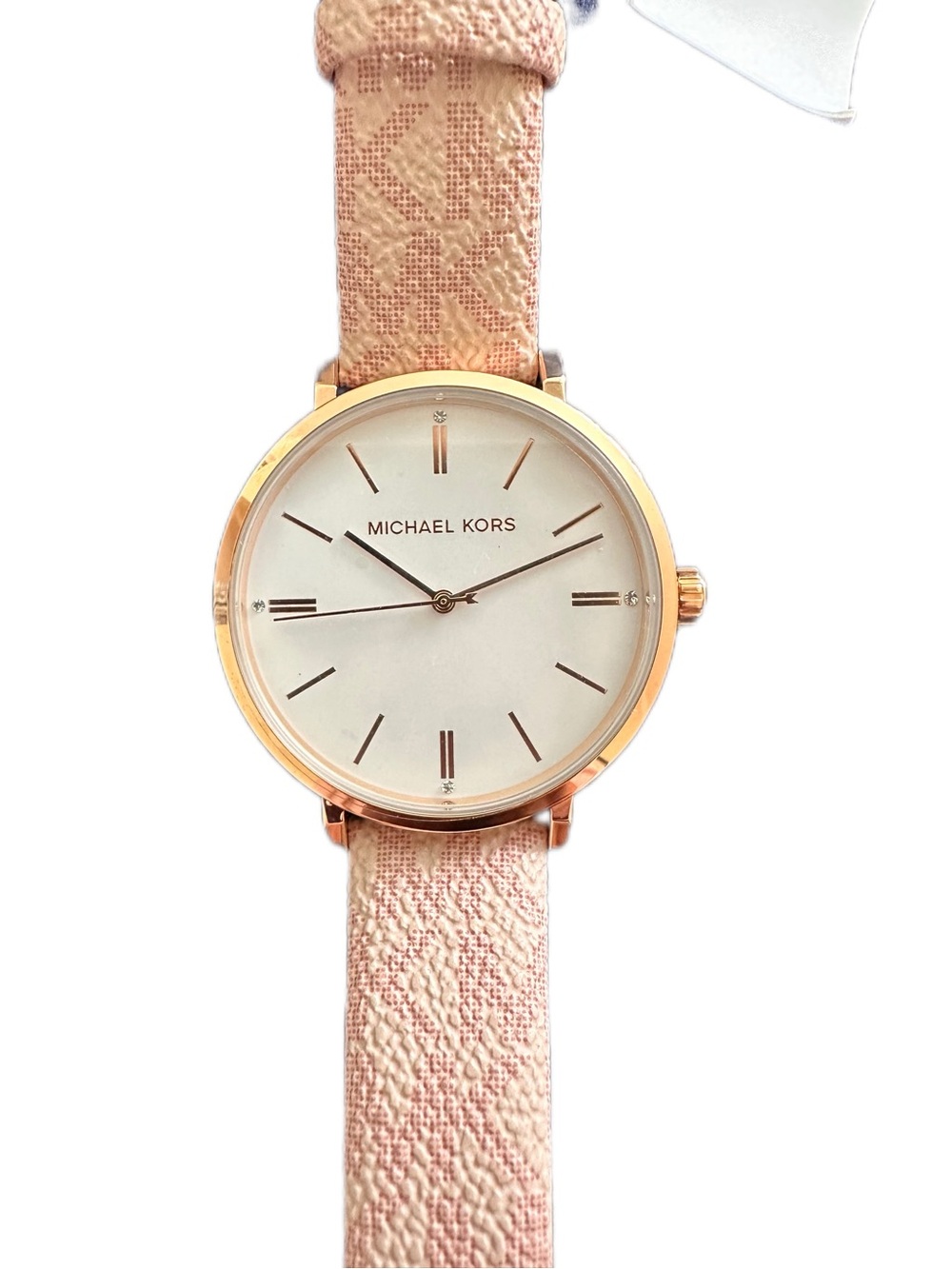 Michael Kors Pink Leather Strap Watch with Rose Gold Case